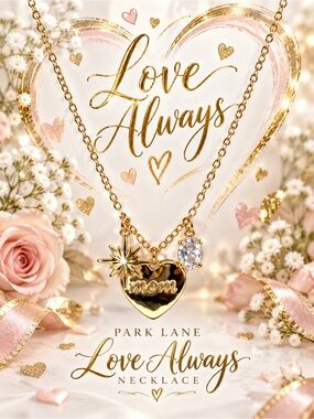 Park Lane Women’s Love Always Mom Heart Necklace Gold Crystal Charm NWT